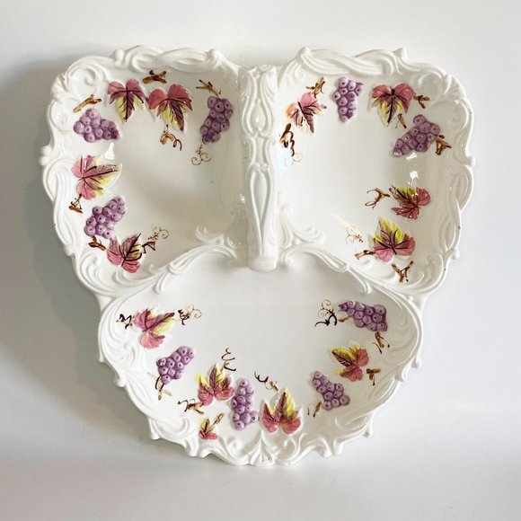 Vintage ESD Japan Hand Painted Ceramic Pickle Tray Dish Grape Vines Leaves 1950s - Picture 7 of 7